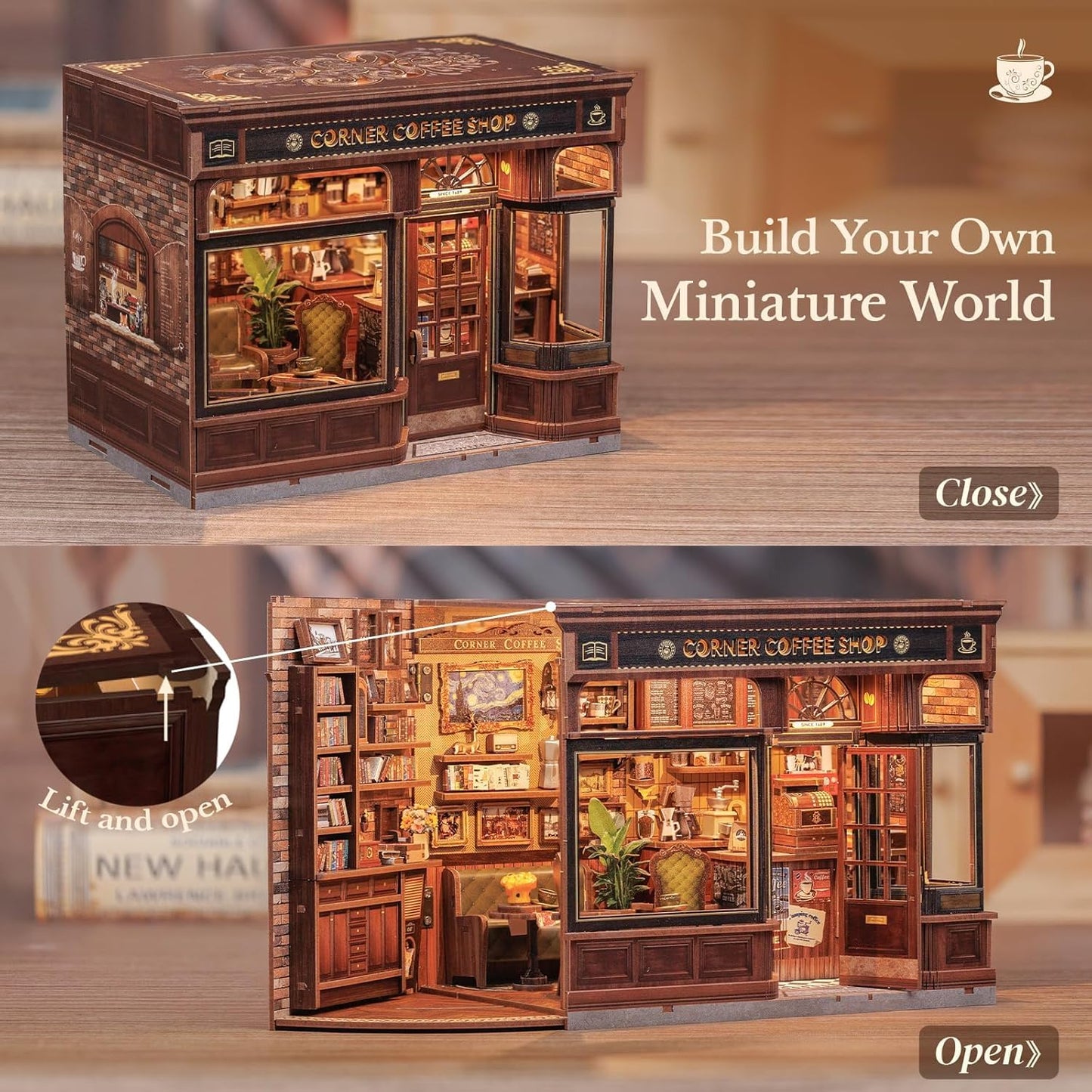 Fsolis Book Nook Kit – DIY Miniature Cafe House & 3D Wooden Puzzle for Book Lovers
