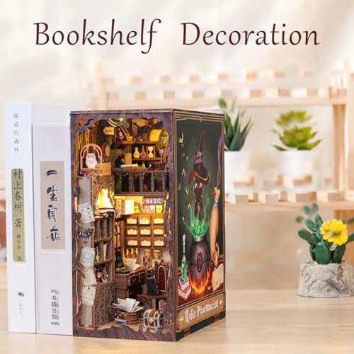 Fsolis Book Nook Kit – DIY 3D Wooden Miniature House, Magic Pharmacist Edition