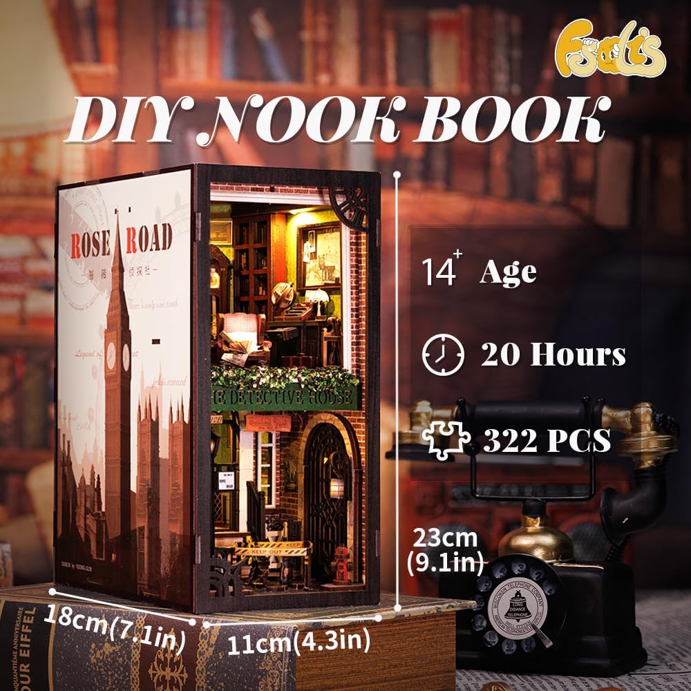 Fsolis Book Nook Kit: Rose Detective Agency 3D Wooden Puzzle for Adults