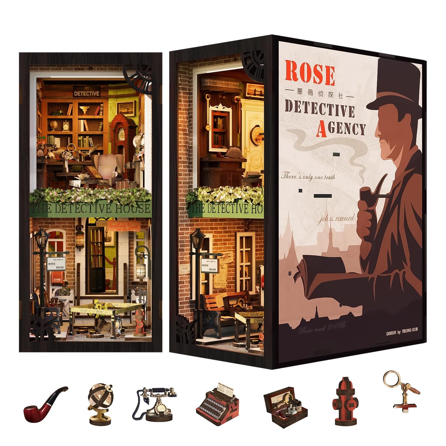 Fsolis Book Nook Kit: Rose Detective Agency 3D Wooden Puzzle for Adults