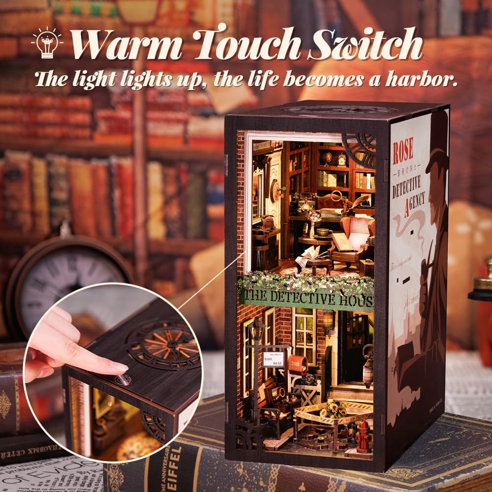 Fsolis Book Nook Kit: Rose Detective Agency 3D Wooden Puzzle for Adults