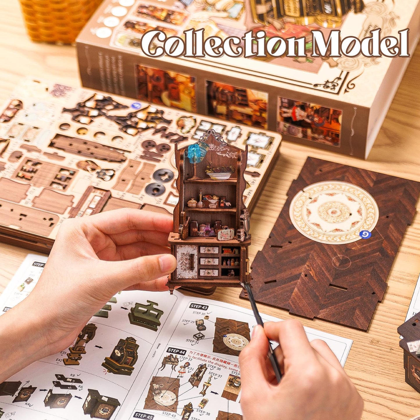Fsolis Book Nook Kit – DIY Wooden Miniature Dollhouse with LED Lights for Bookshelf Decor