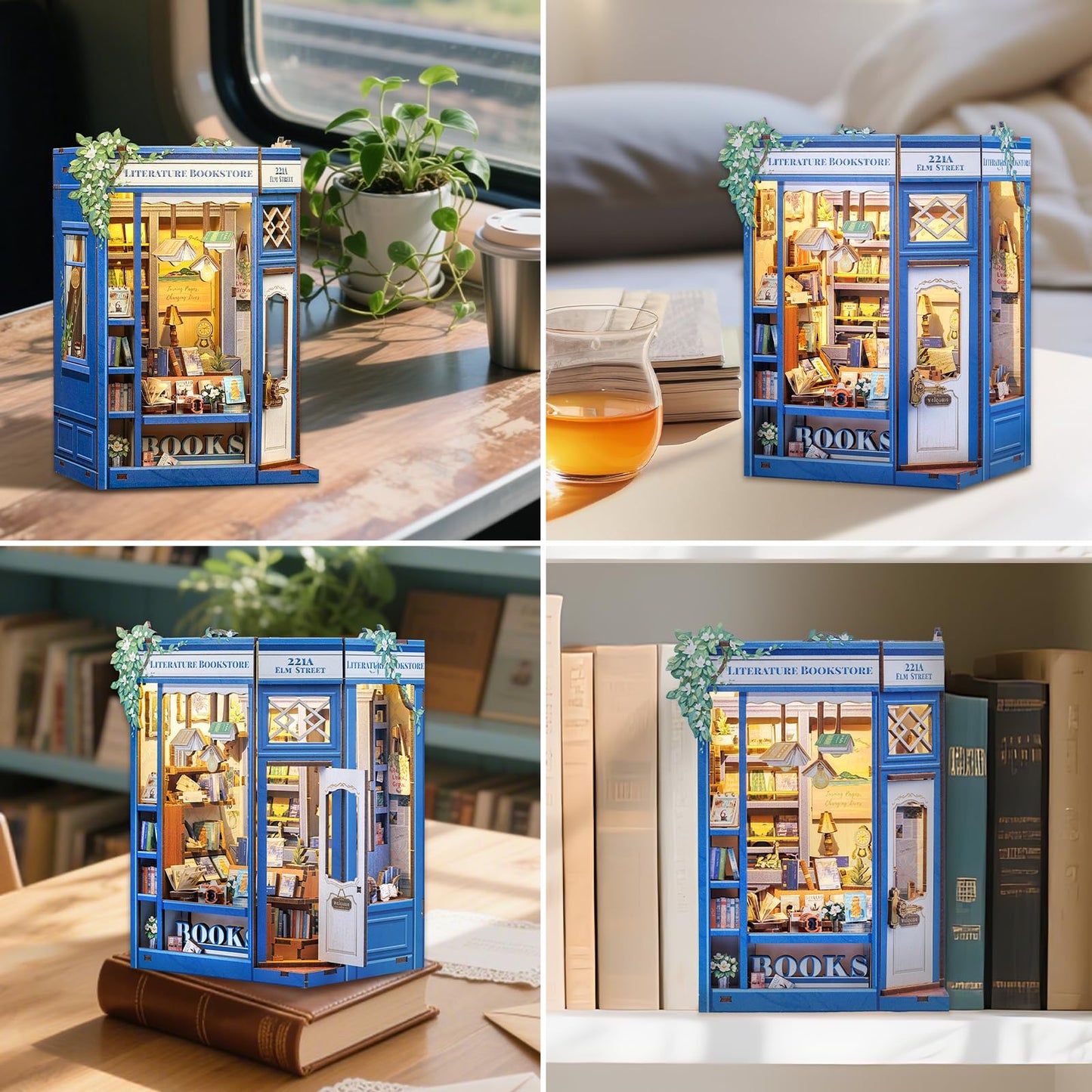 Fsolis Book Nook Kit – DIY Miniature Bookstore Diorama with LED Lights