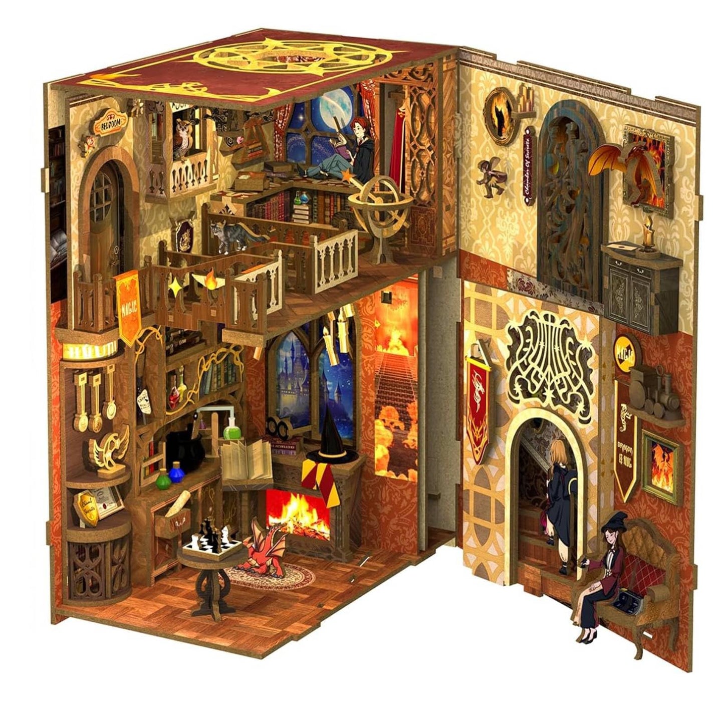 Fsolis Book Nook Kit – DIY 3D Wooden Miniature Room Puzzle for Adults