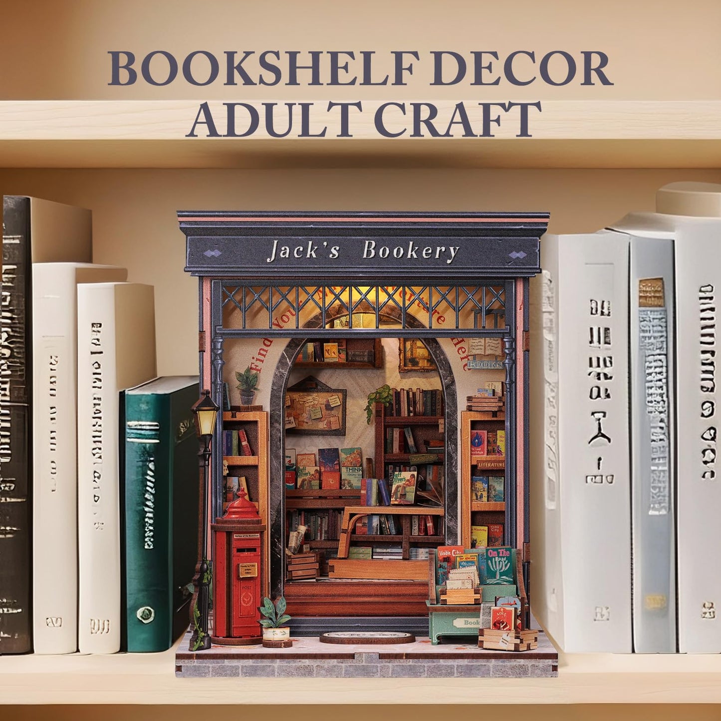 Fsolis Book Nook Kit – DIY Miniature Library Diorama for Bookshelves (Jack's Bookery)
