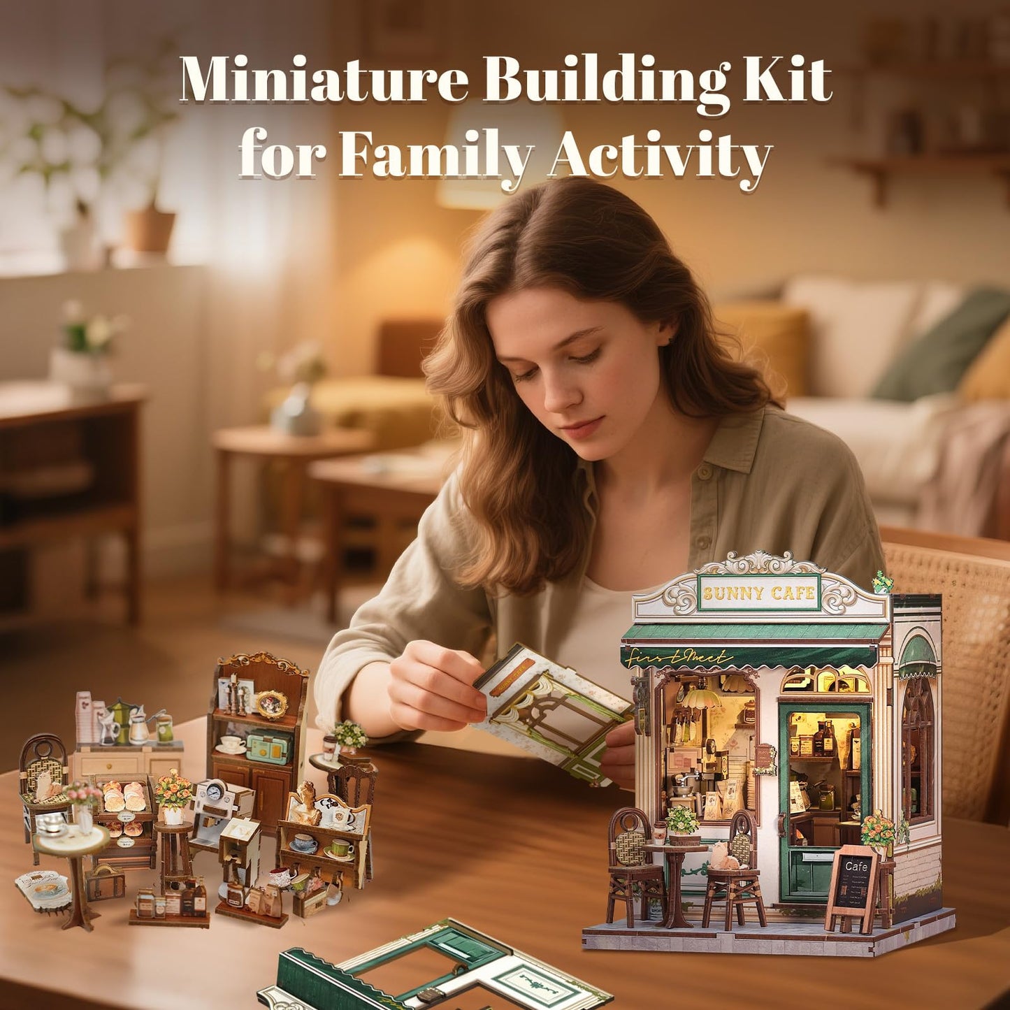 Fsolis Book Nook Kit – DIY Miniature Sunny Cafe for Bookshelves