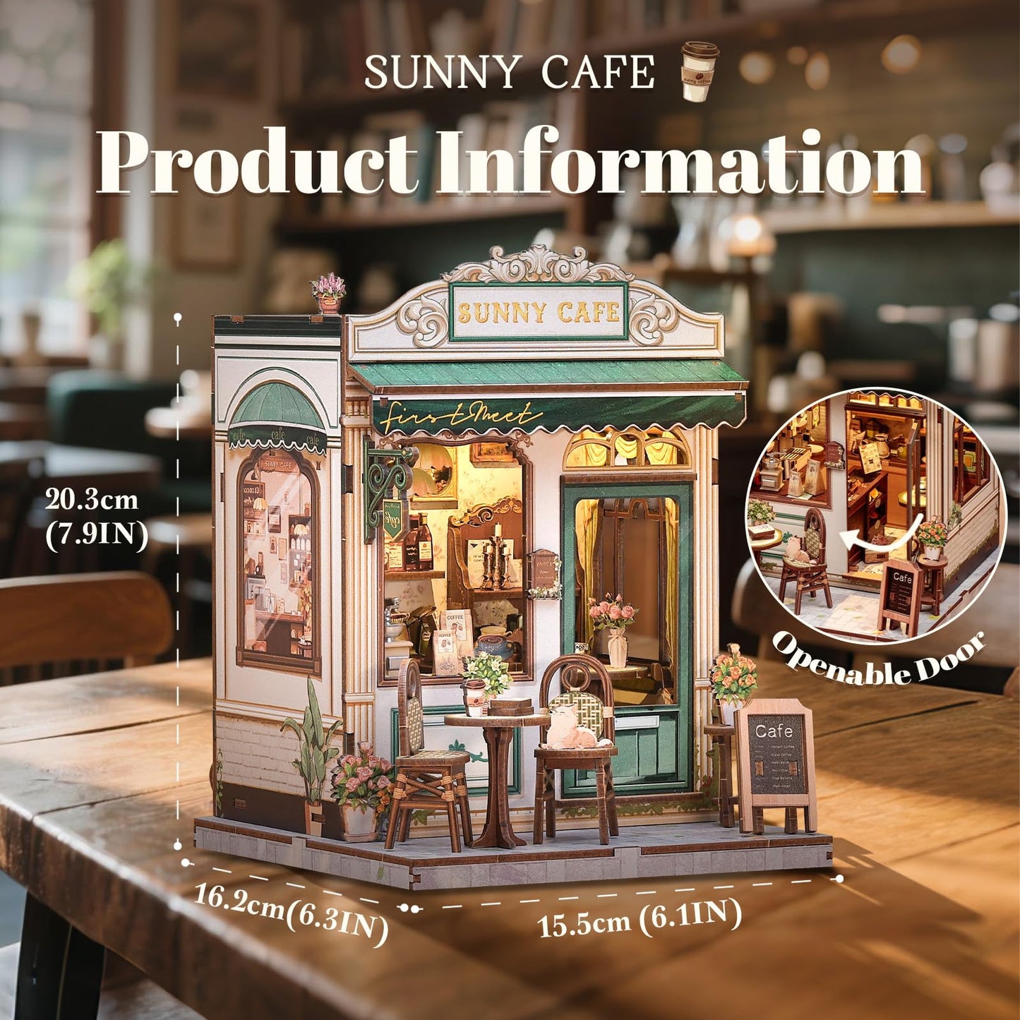 Fsolis Book Nook Kit – DIY Miniature Sunny Cafe for Bookshelves