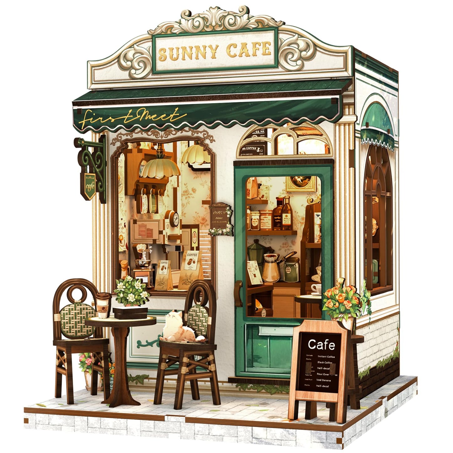 Fsolis Book Nook Kit – DIY Miniature Sunny Cafe for Bookshelves