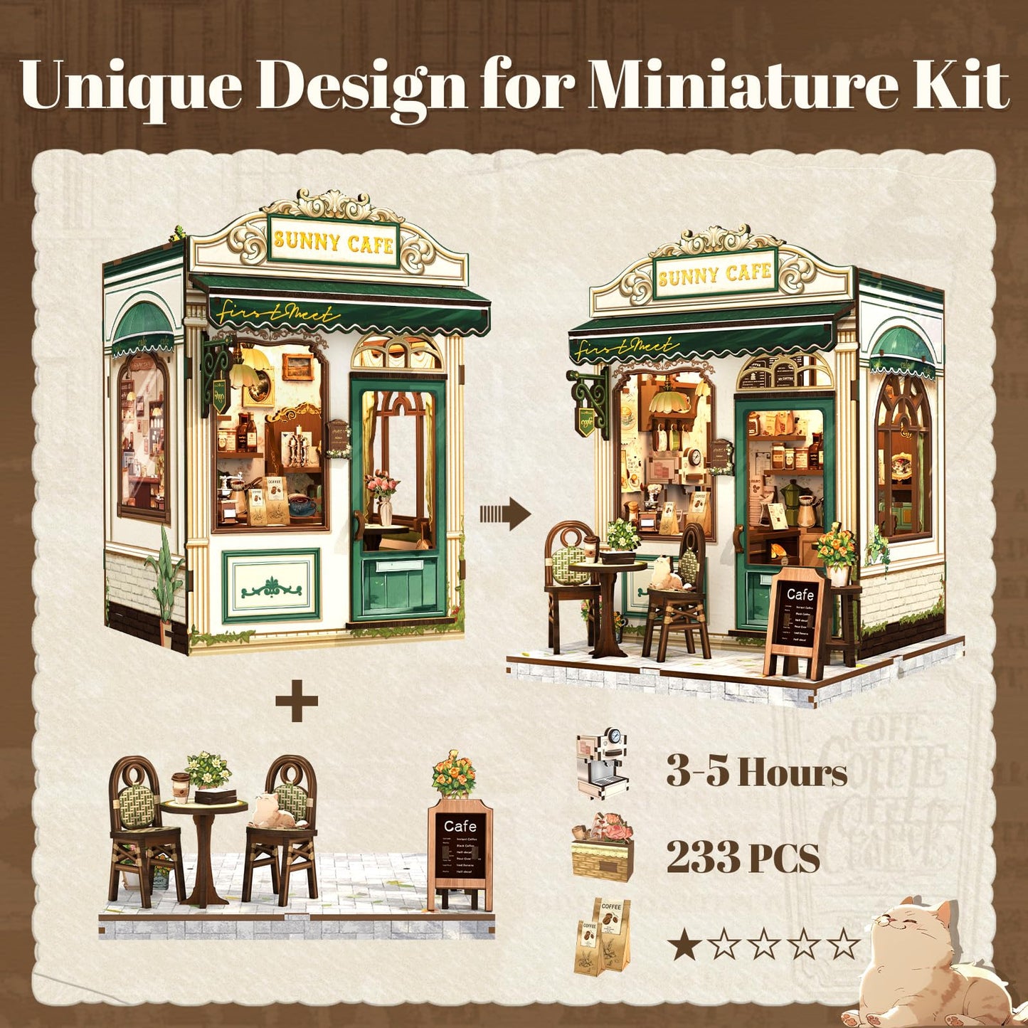 Fsolis Book Nook Kit – DIY Miniature Sunny Cafe for Bookshelves