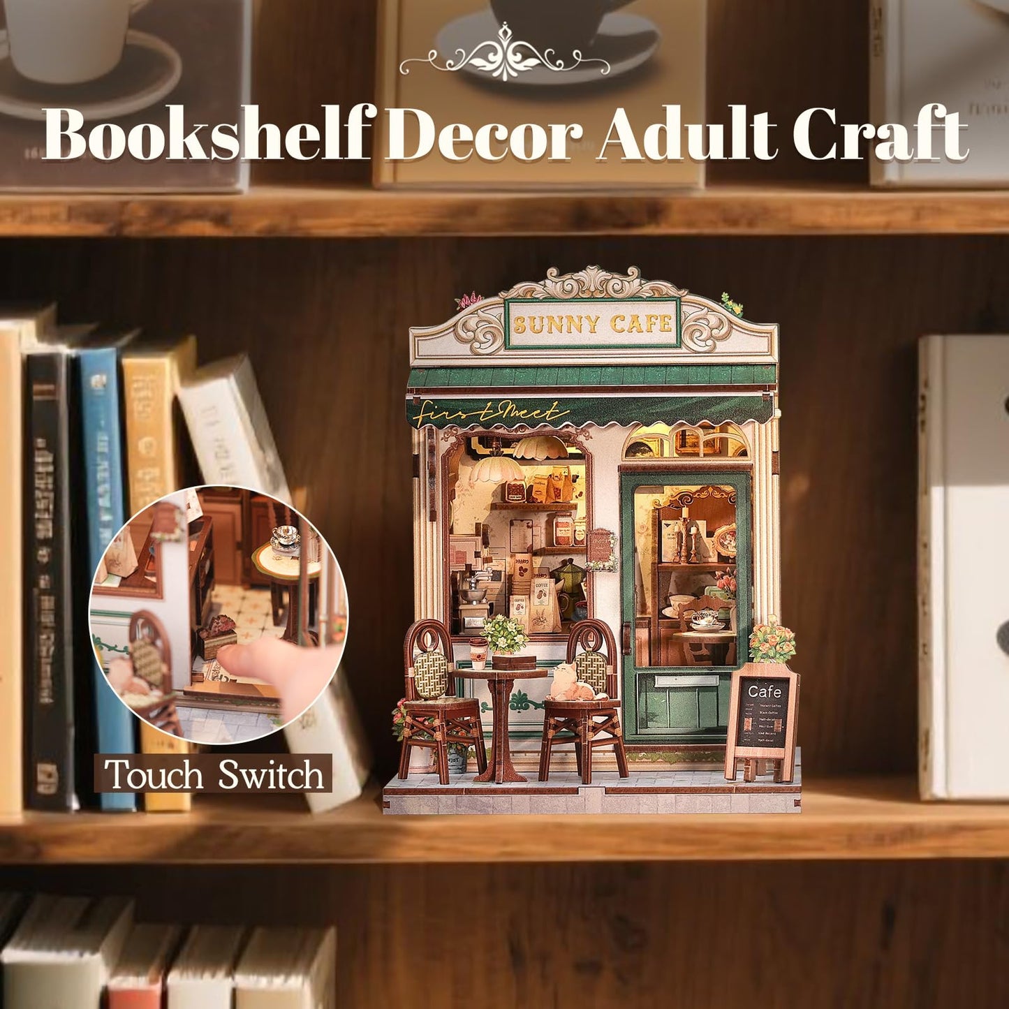 Fsolis Book Nook Kit – DIY Miniature Sunny Cafe for Bookshelves