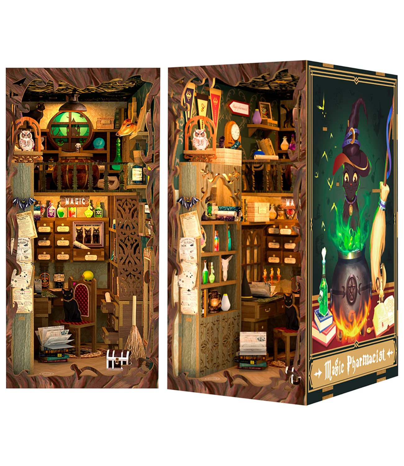 Fsolis Book Nook Kit – DIY 3D Wooden Miniature House, Magic Pharmacist Edition