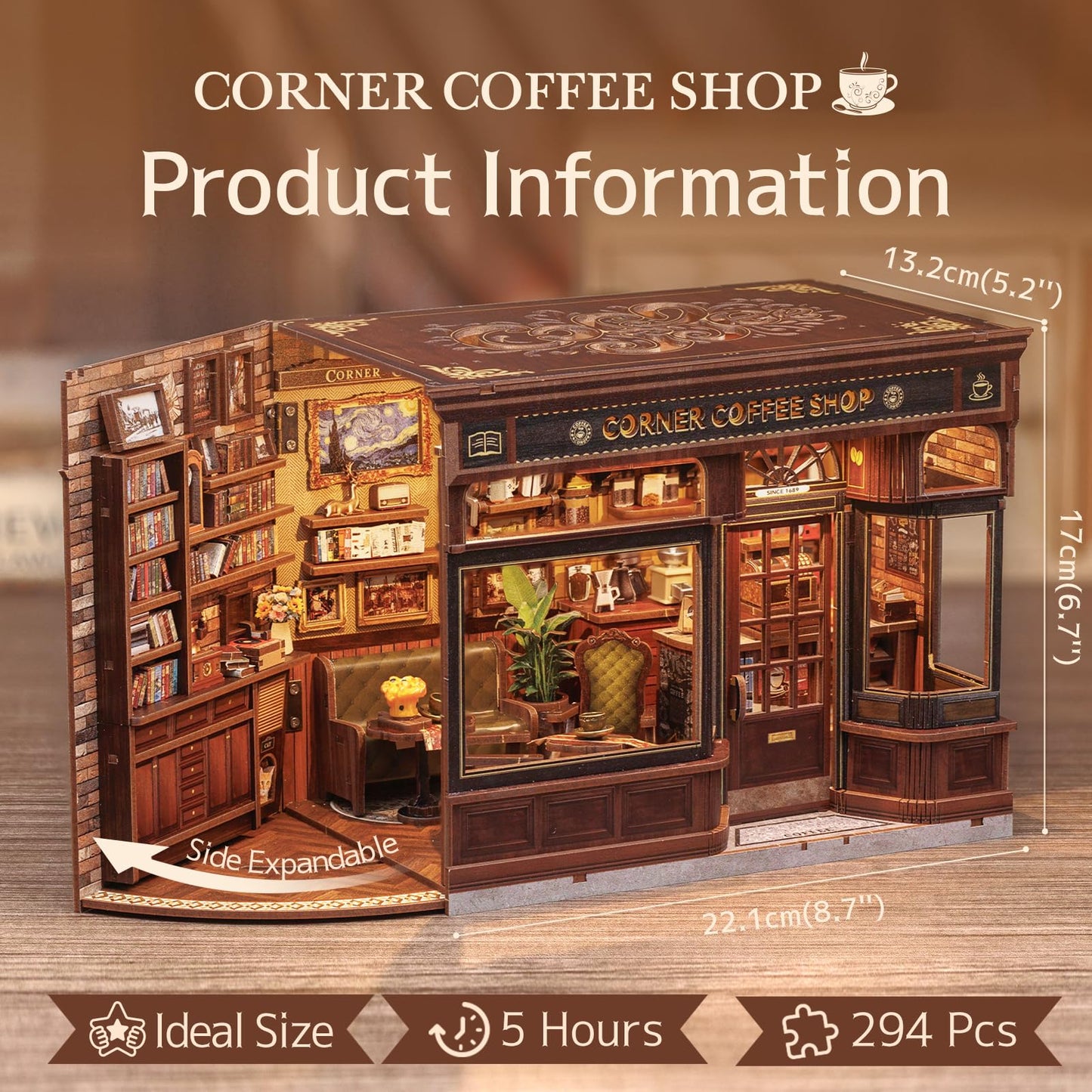 Fsolis Book Nook Kit – DIY Miniature Cafe House & 3D Wooden Puzzle for Book Lovers