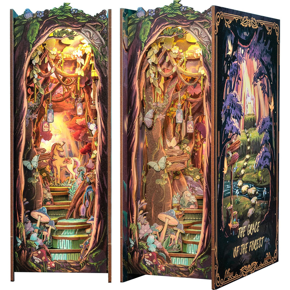 Fsolis Book Nook Kit | DIY Wooden Miniature Room for Shelves with LED Lights