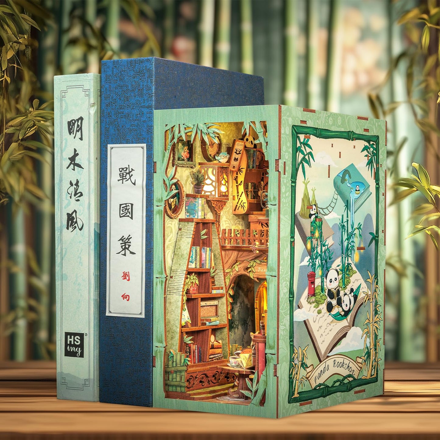 Fsolis Book Nook Kits | DIY Miniature Panda Bookshop 3D Wooden Puzzle