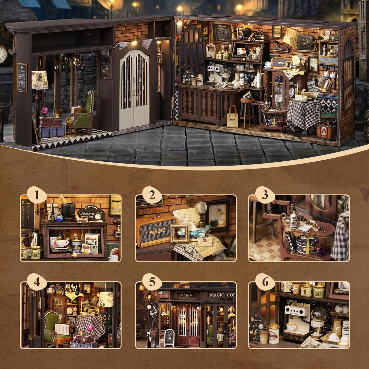 Fsolis DIY Miniature Dollhouse Kit – Magic Coffee 1:24 Scale for Adults | Creative 3D Puzzle Gift