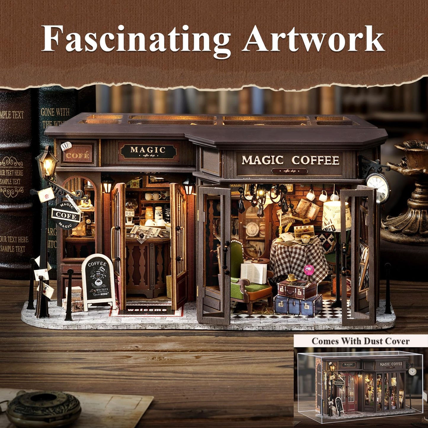 Fsolis DIY Miniature Dollhouse Kit – Magic Coffee 1:24 Scale for Adults | Creative 3D Puzzle Gift