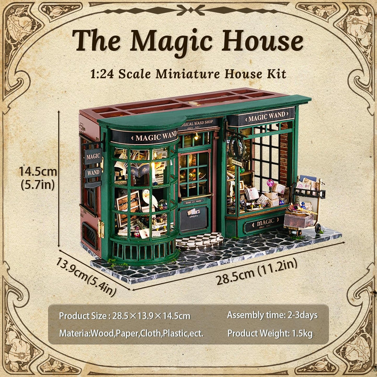 Fsolis DIY Miniature Dollhouse Kit – 1:24 Tiny House Scene (Magic Wand)