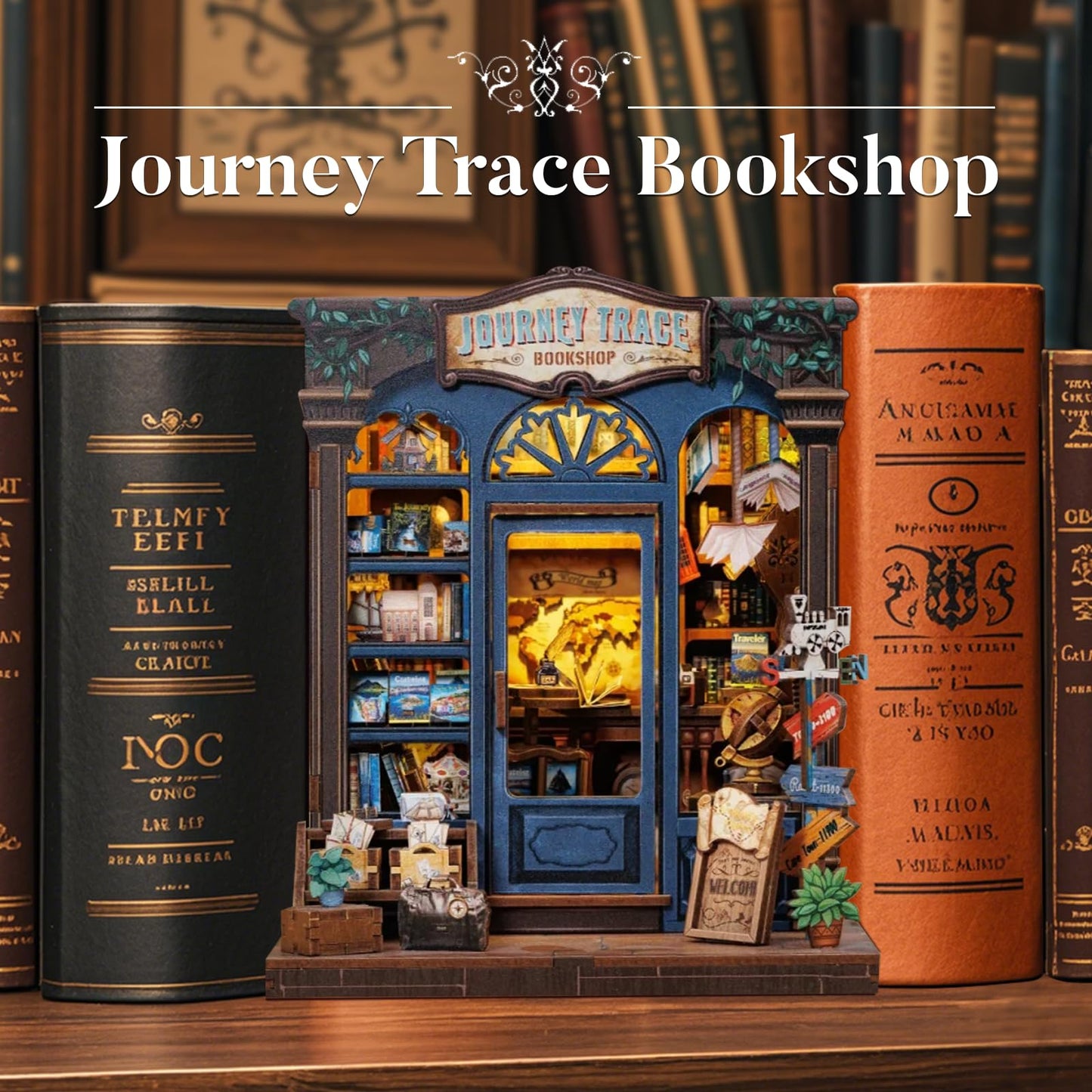 Fsolis Journey Trace Bookshop Kit – DIY Miniature Book Nook for Adults & Beginners