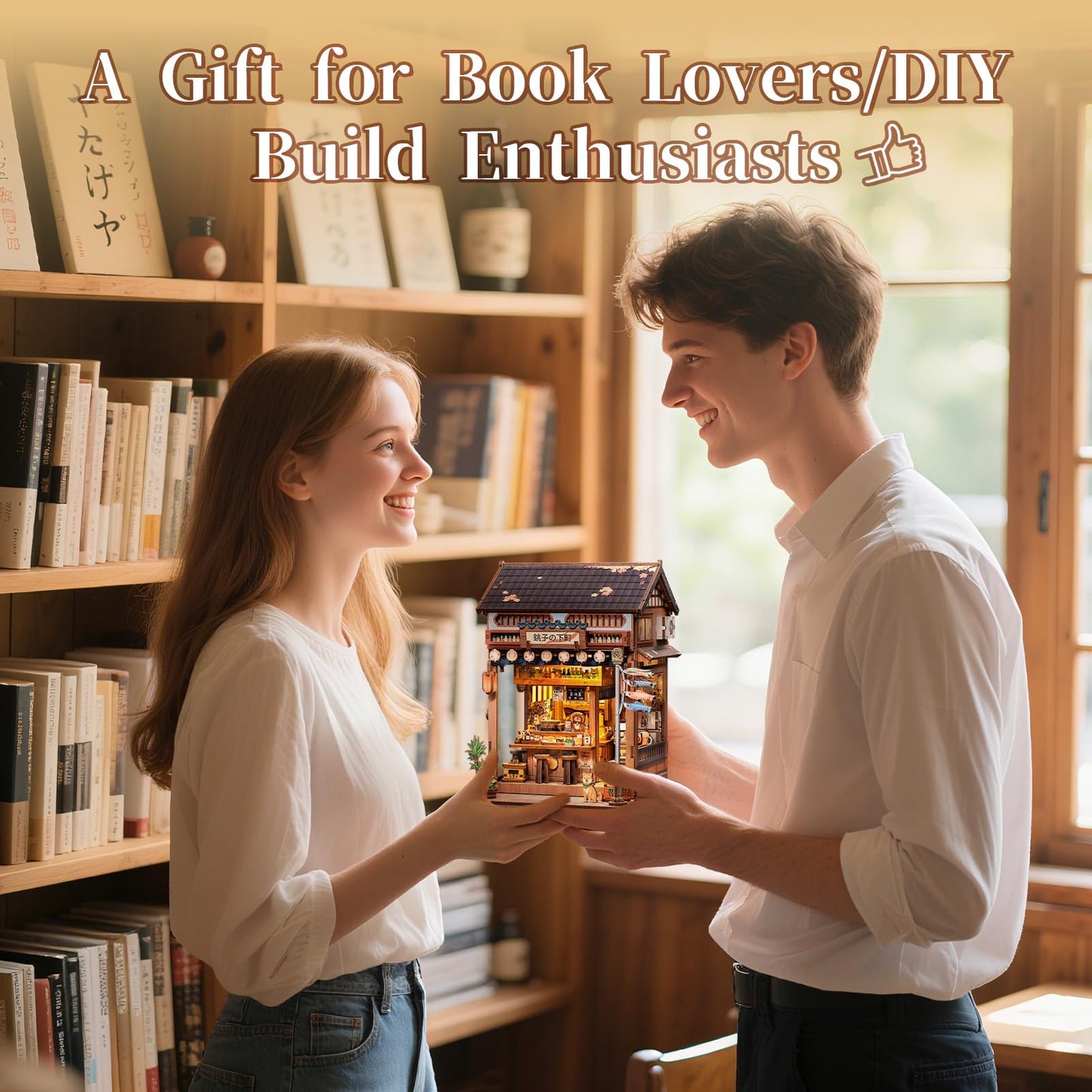 Fsolis Japanese Book Nook Kit – DIY Miniature Bookshelf Puzzle for Adults