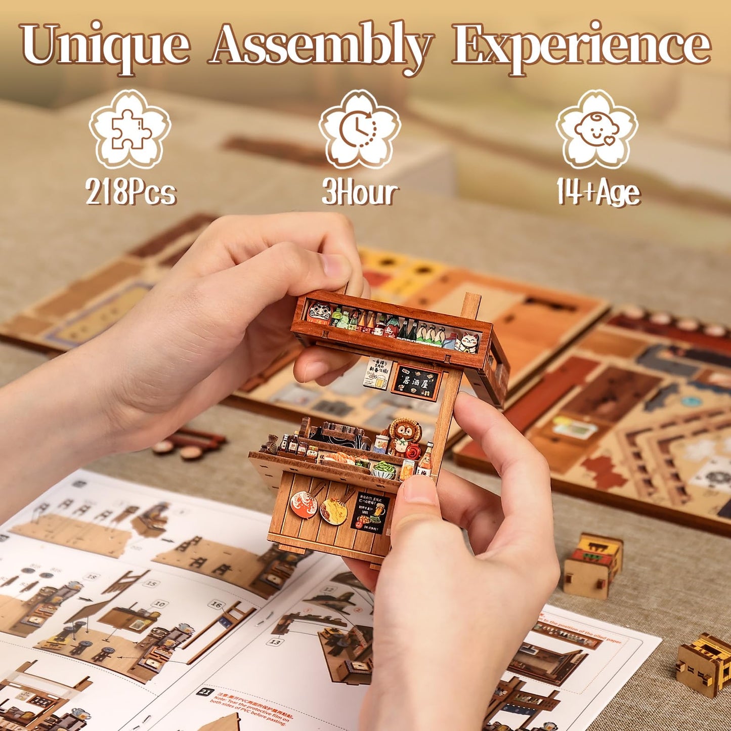 Fsolis Japanese Book Nook Kit – DIY Miniature Bookshelf Puzzle for Adults