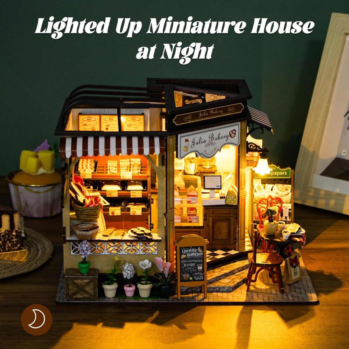 Fsolis DIY Miniature House Kit – 3D Wood Puzzles for Adults | Julia Bakery Diorama