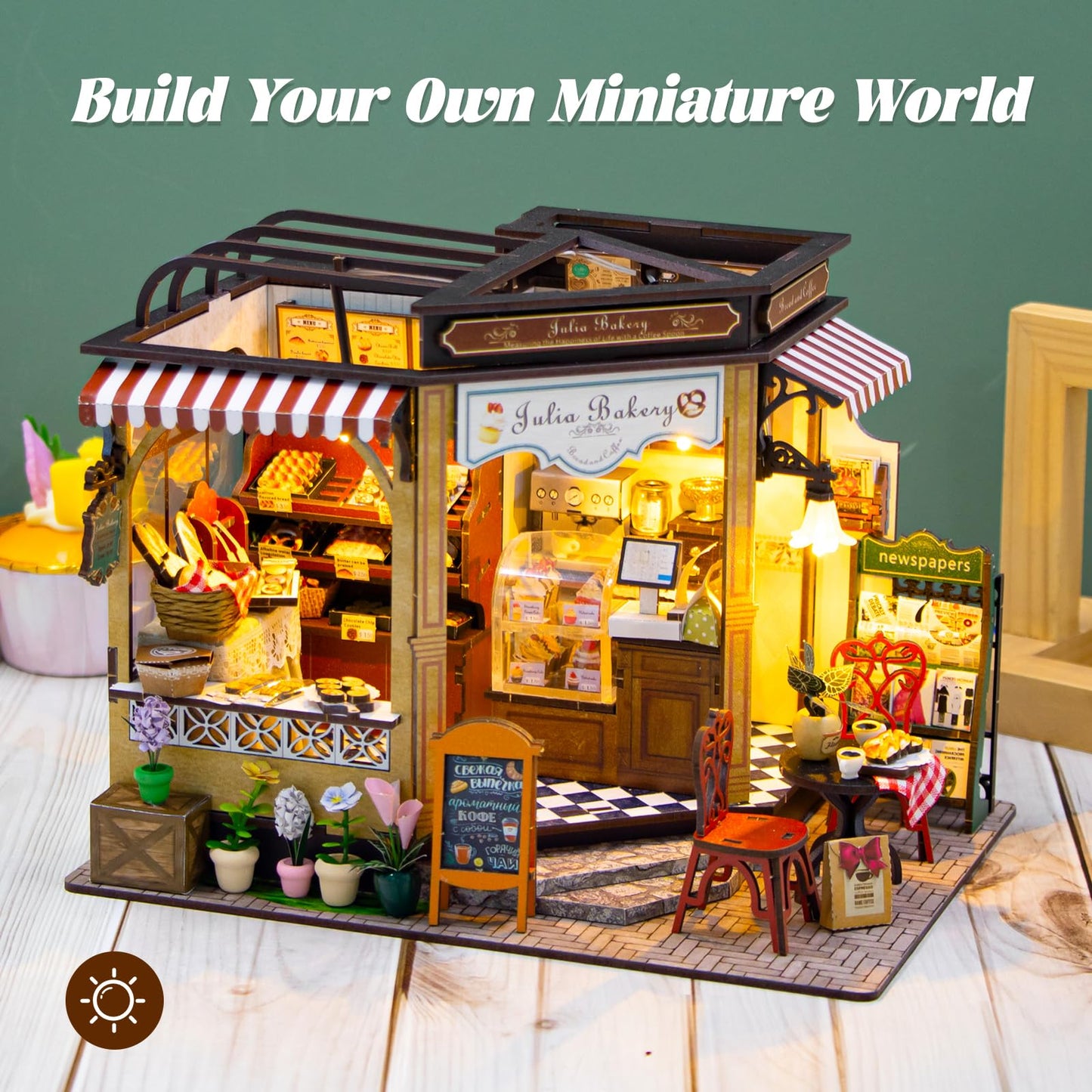 Fsolis DIY Miniature House Kit – 3D Wood Puzzles for Adults | Julia Bakery Diorama