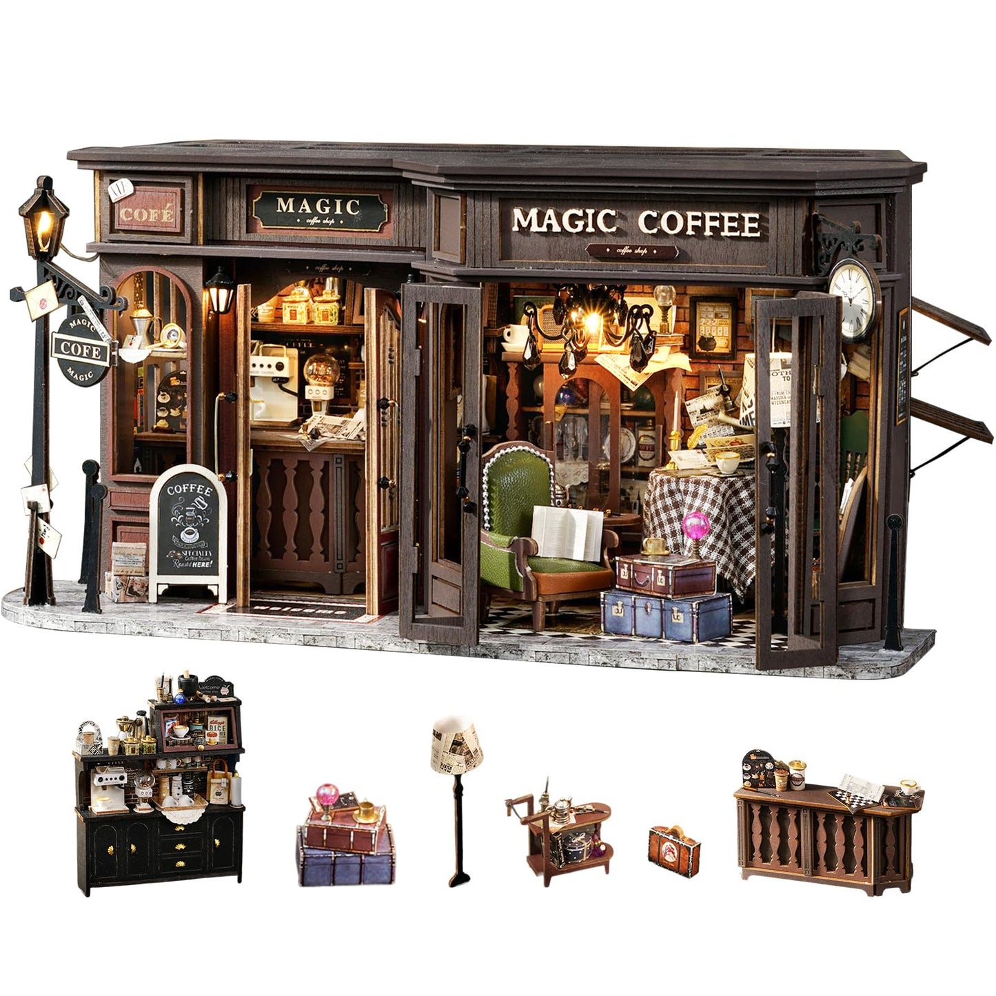 Fsolis DIY Miniature Dollhouse Kit – Magic Coffee 1:24 Scale for Adults | Creative 3D Puzzle Gift
