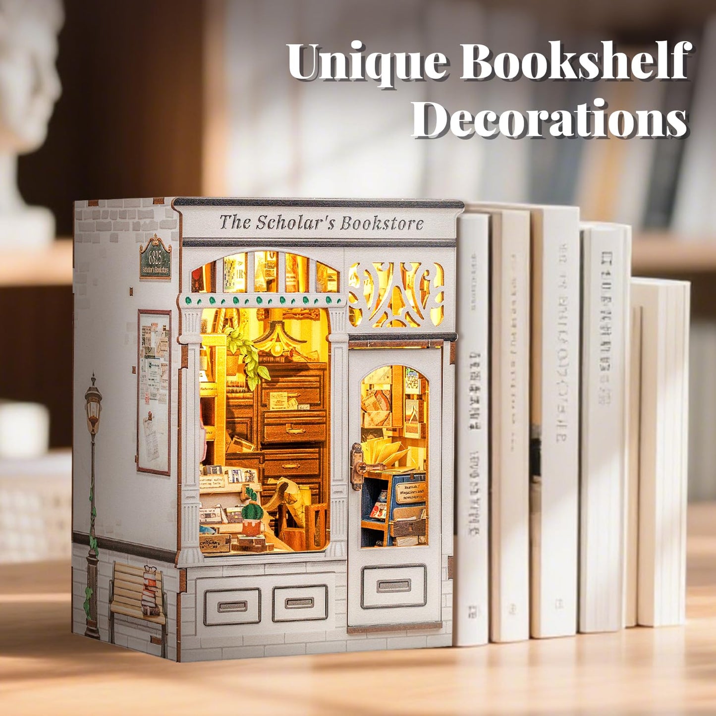 Fsolis Book Nook Kit – DIY 3D Wooden Puzzle Diorama for Bookshelves