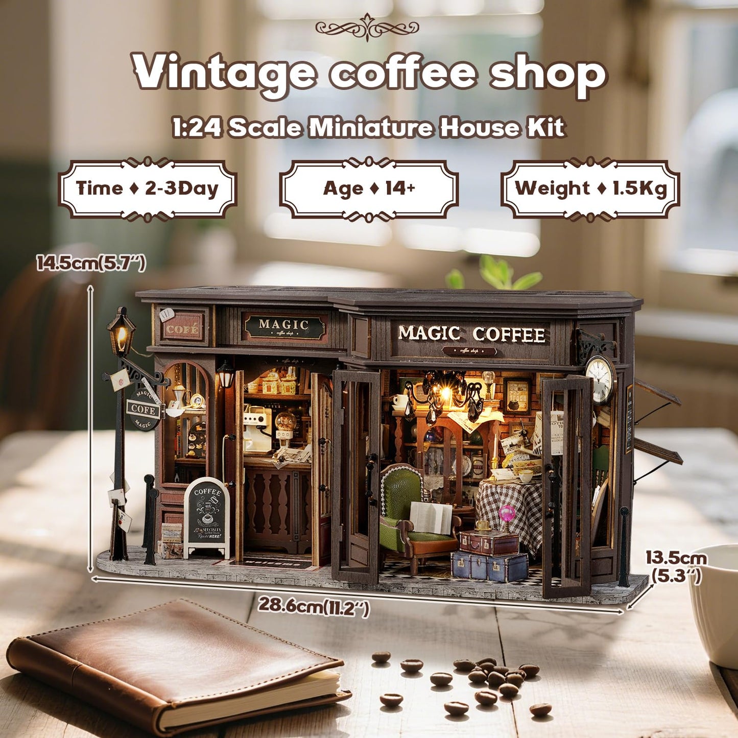 Fsolis DIY Miniature Dollhouse Kit – Magic Coffee 1:24 Scale for Adults | Creative 3D Puzzle Gift