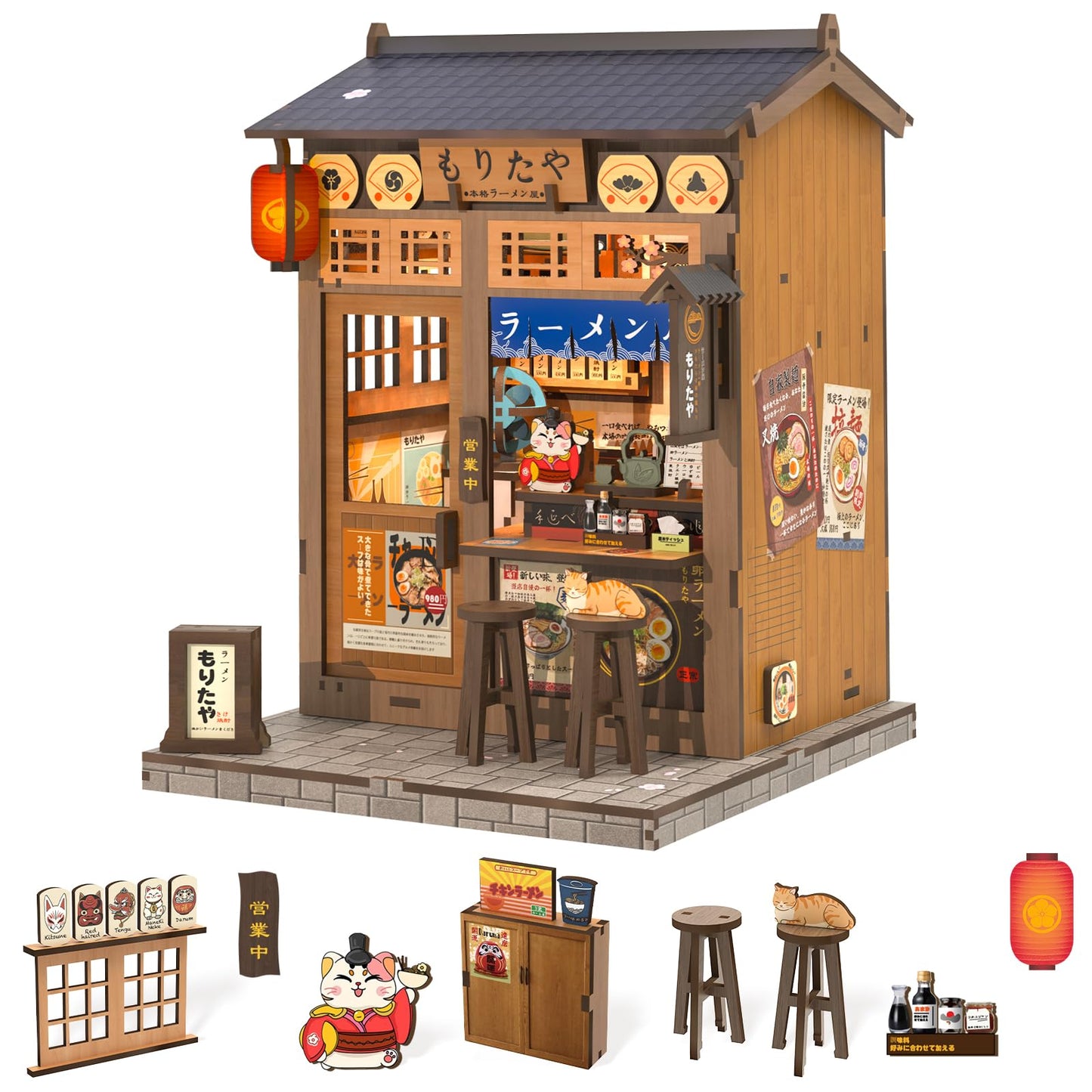 Fsolis Morita-Ya Ramen Book Nook Kit – DIY Miniature Noodle Shop for Bookshelf Decor