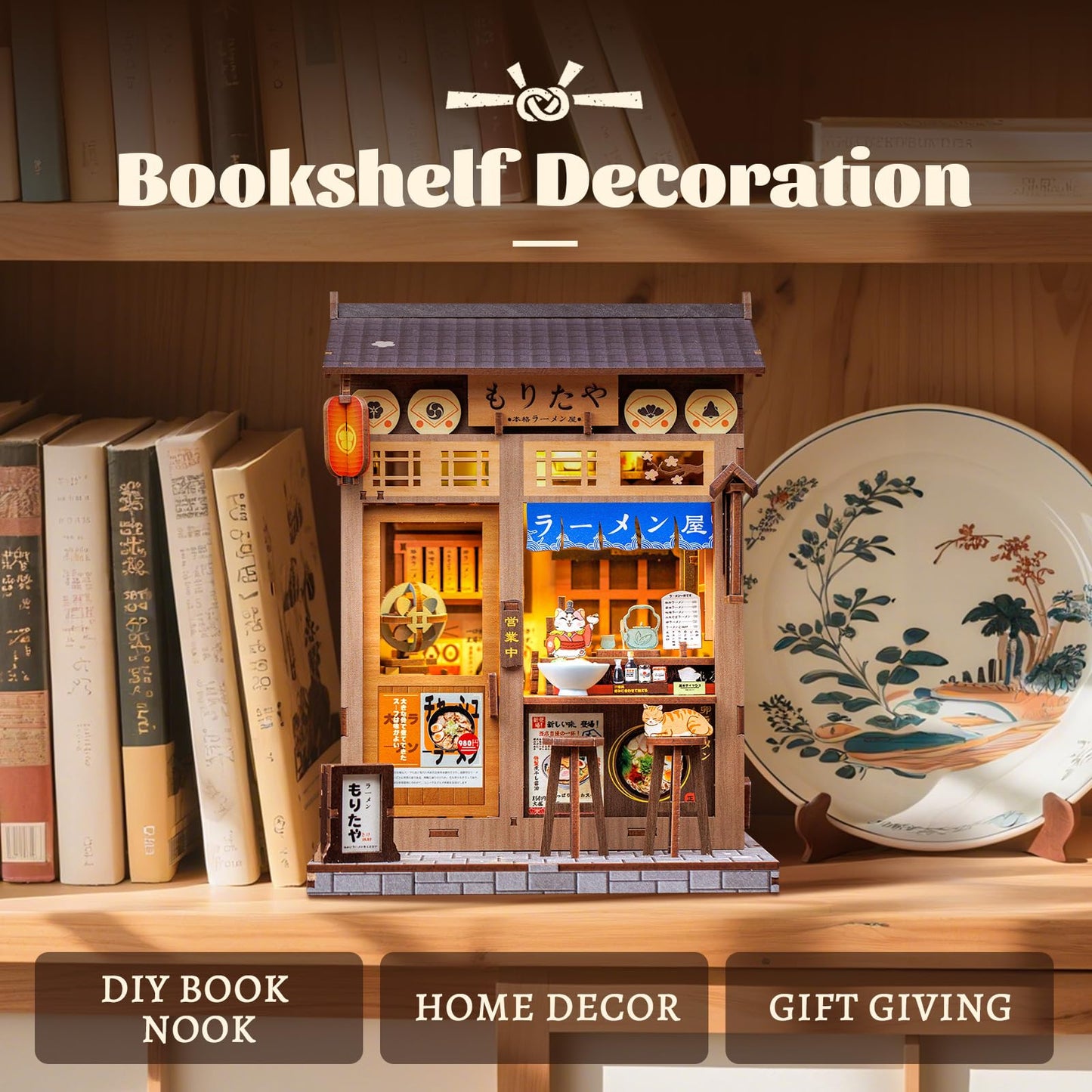 Fsolis Morita-Ya Ramen Book Nook Kit – DIY Miniature Noodle Shop for Bookshelf Decor