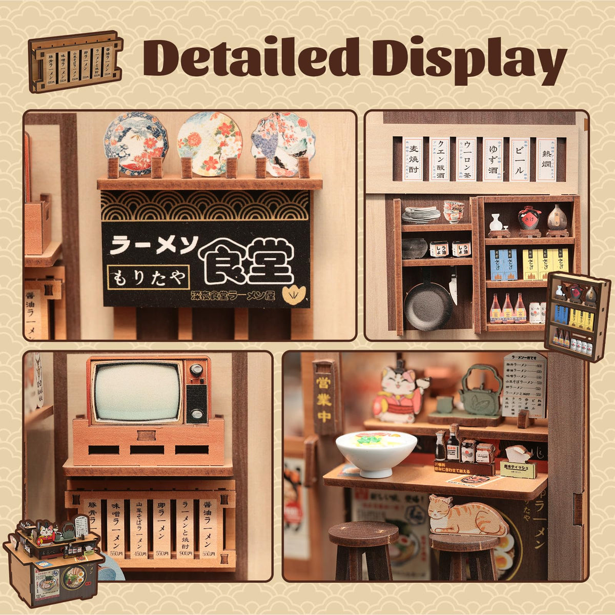 Fsolis Morita-Ya Ramen Book Nook Kit – DIY Miniature Noodle Shop for Bookshelf Decor