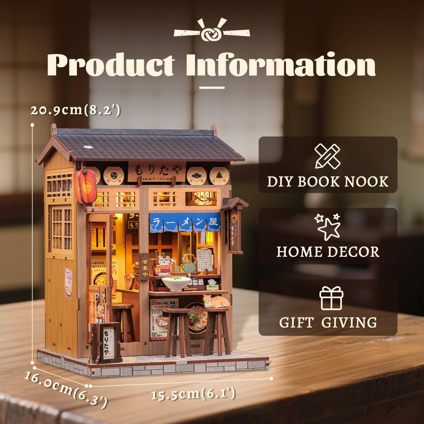 Fsolis Morita-Ya Ramen Book Nook Kit – DIY Miniature Noodle Shop for Bookshelf Decor