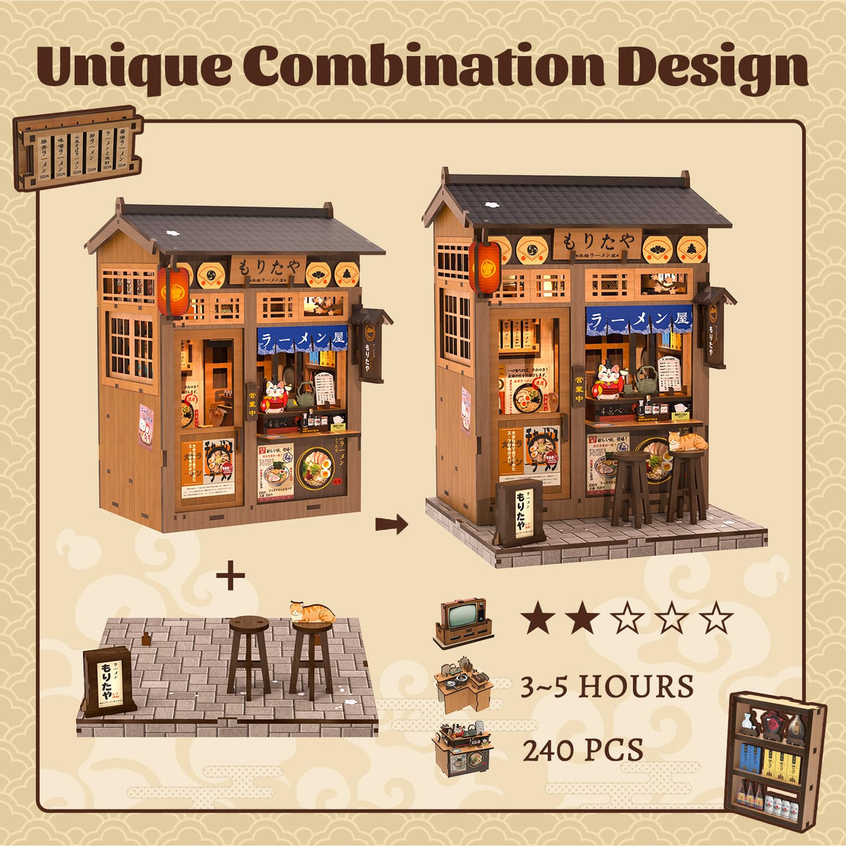 Fsolis Morita-Ya Ramen Book Nook Kit – DIY Miniature Noodle Shop for Bookshelf Decor