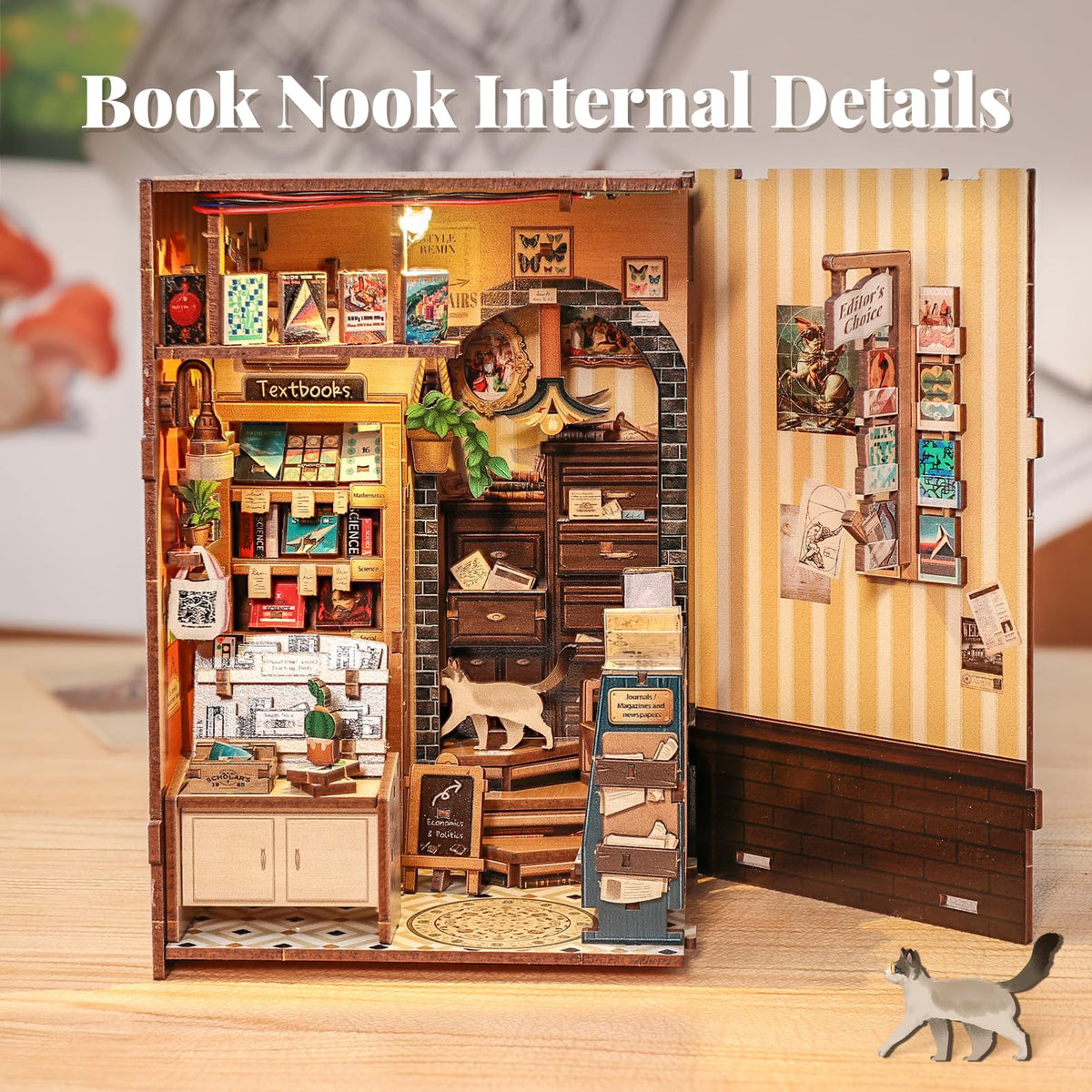 Fsolis Book Nook Kit – DIY 3D Wooden Puzzle Diorama for Bookshelves