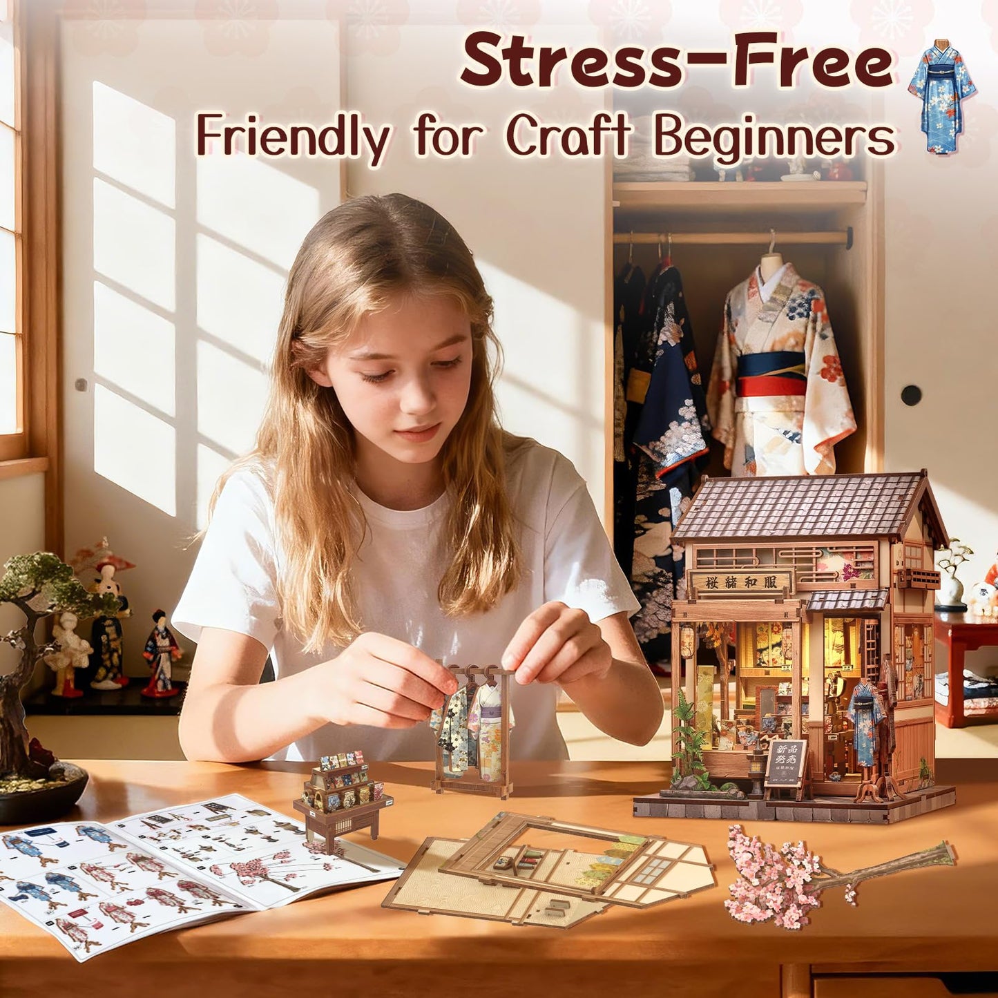 Fsolis Book Nook Kit Japanese – DIY Miniature House for Bookshelves