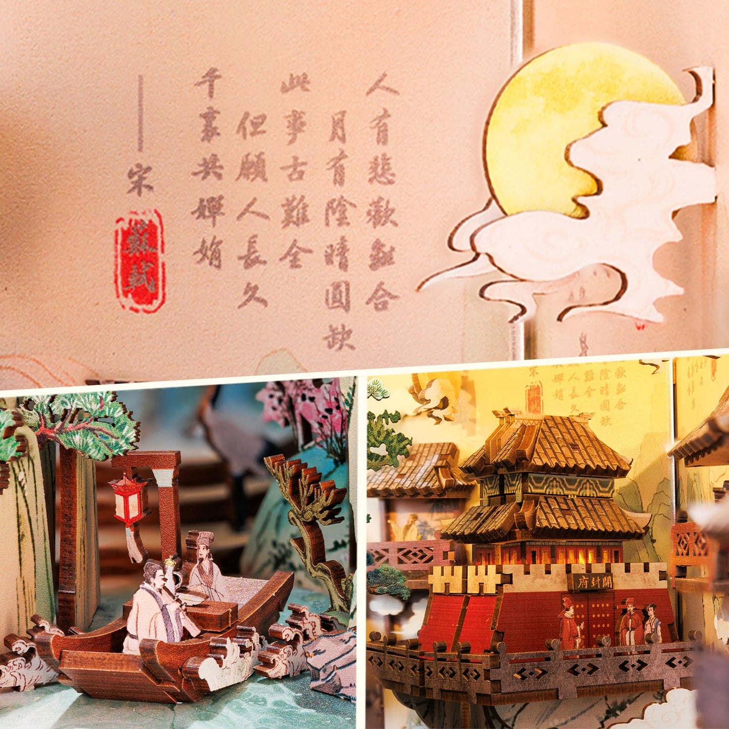 Fsolis Book Nook Kit – Su Dongpo Edition DIY Wooden Miniature House for Shelves
