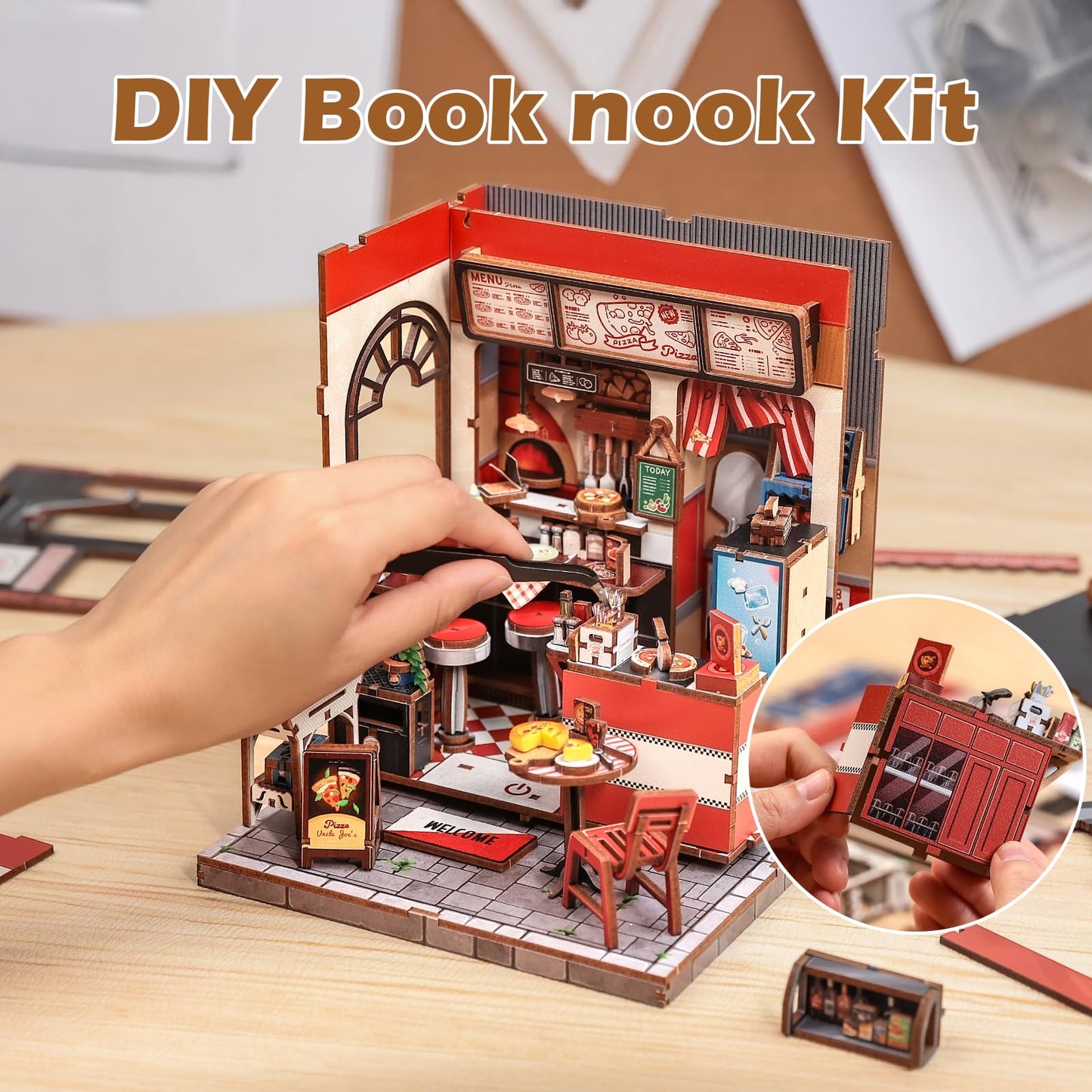 Fsolis Book Nook Kit – 3D Wood Puzzle for Adults, DIY Miniature Bookshelf Scene