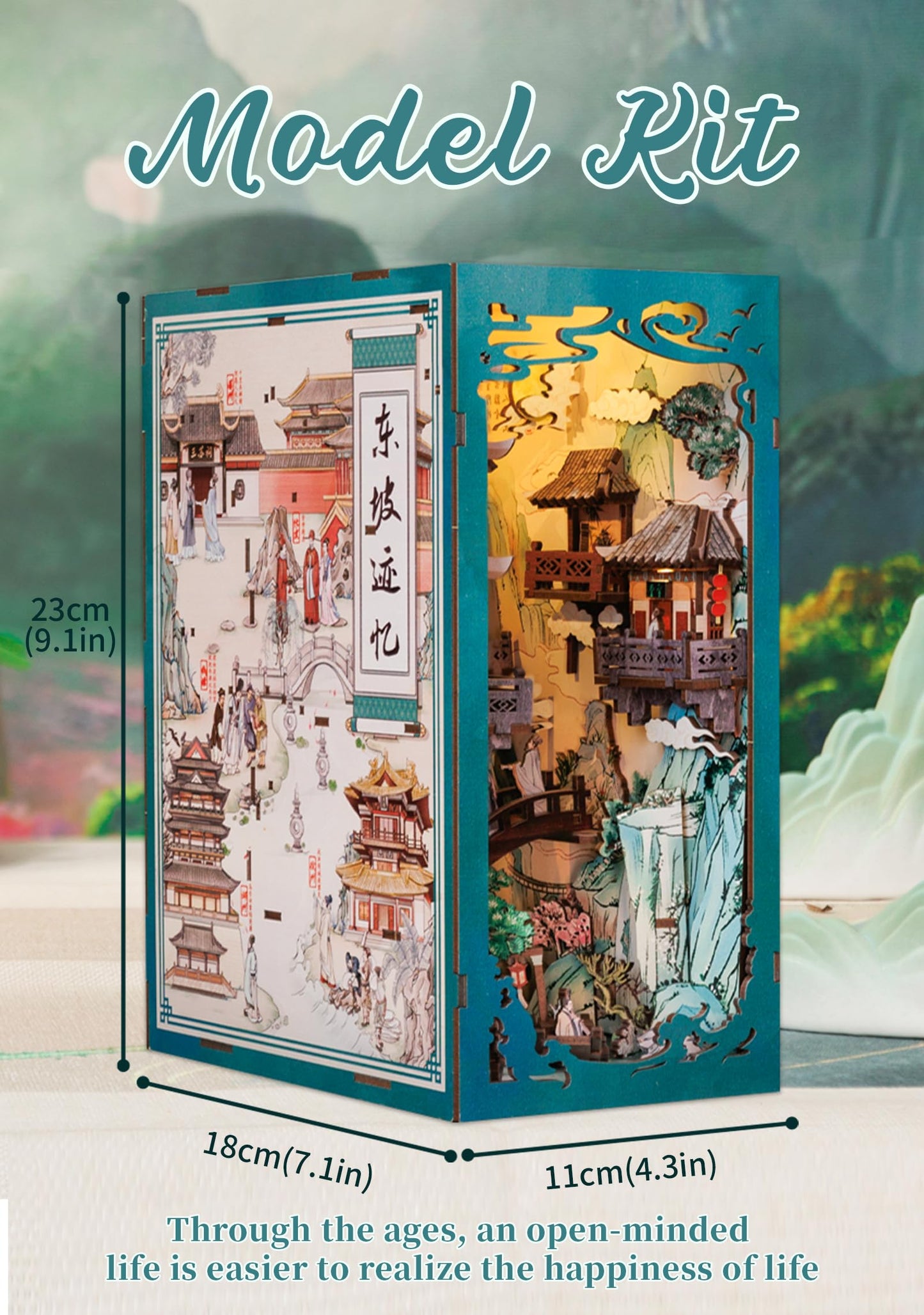 Fsolis Book Nook Kit – Su Dongpo Edition DIY Wooden Miniature House for Shelves