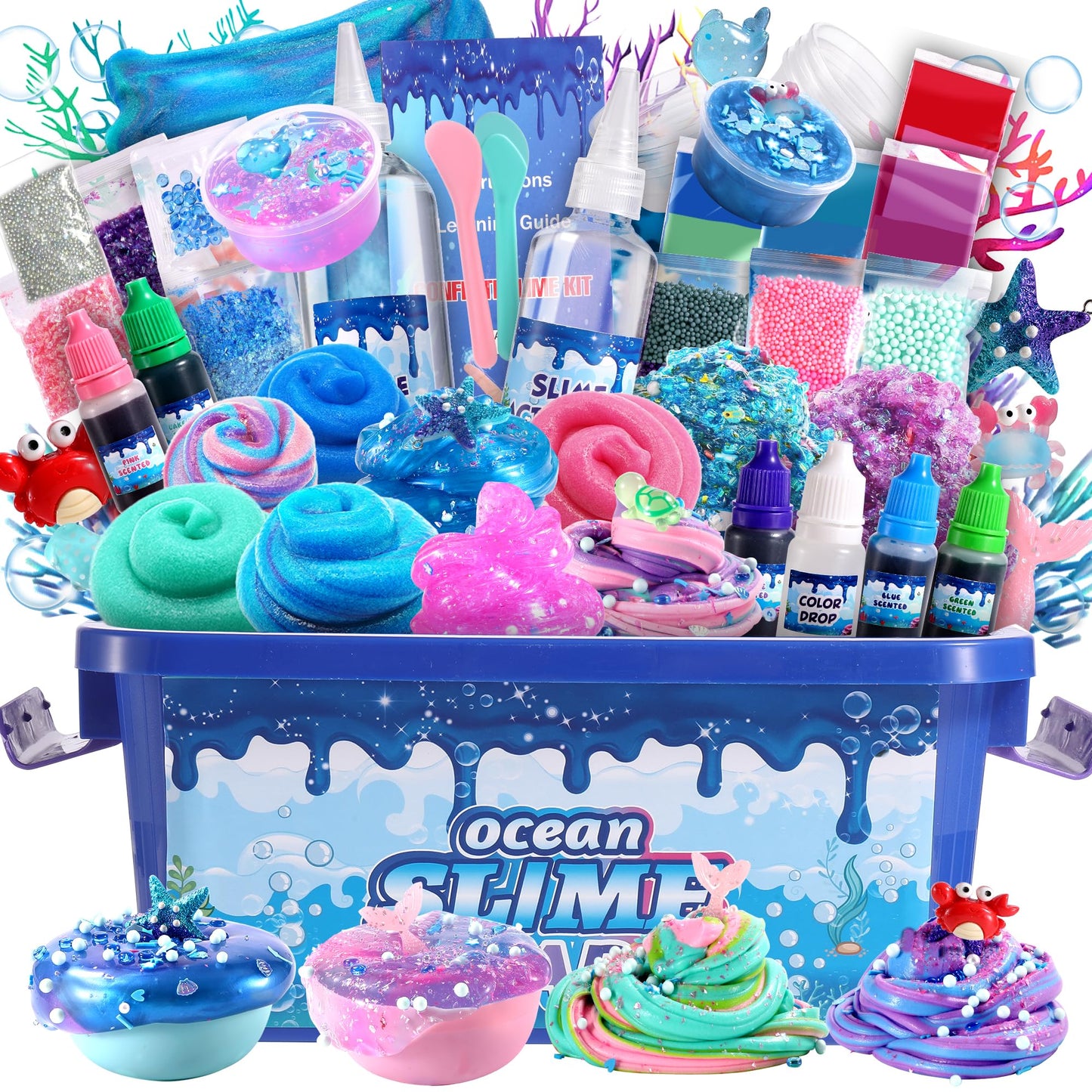 fsutvitg Large Ocean Slime Kit – Non-Sticky, Ultra-Soft Slime for Kids 4–12