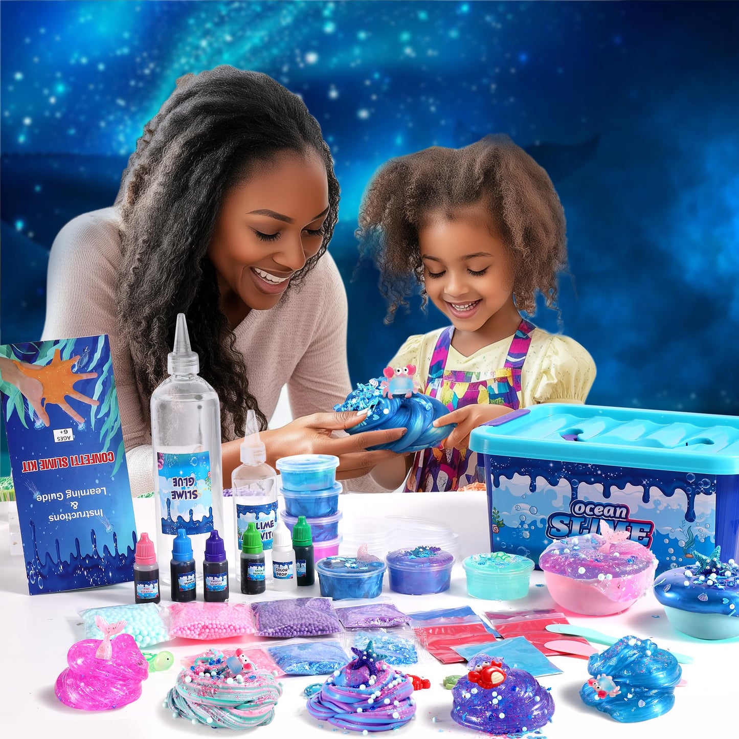 fsutvitg Large Ocean Slime Kit – Non-Sticky, Ultra-Soft Slime for Kids 4–12