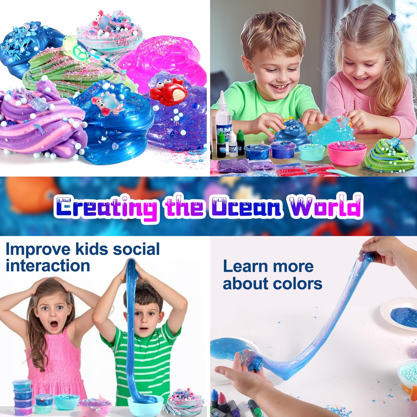 fsutvitg Large Ocean Slime Kit – Non-Sticky, Ultra-Soft Slime for Kids 4–12