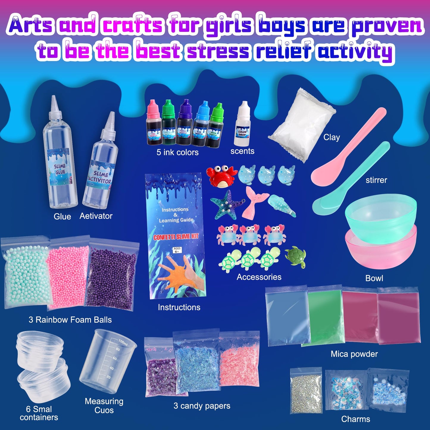 fsutvitg Large Ocean Slime Kit – Non-Sticky, Ultra-Soft Slime for Kids 4–12