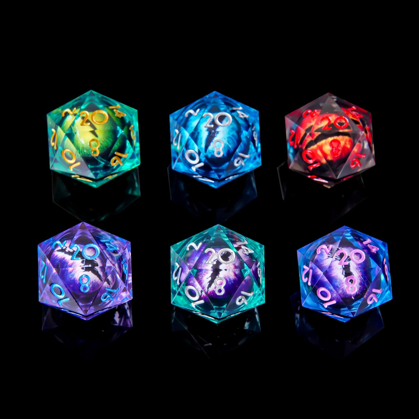 FTNNGIME 6-Piece Dragon Eye D20 Dice Set – Liquid Core 22mm Resin D&D Dice, Sharp Edge, Colorful 20-Sided Dice