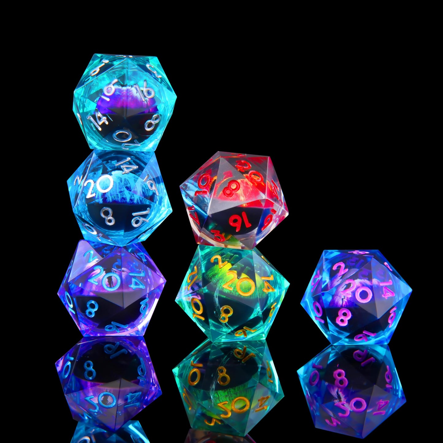 FTNNGIME 6-Piece Dragon Eye D20 Dice Set – Liquid Core 22mm Resin D&D Dice, Sharp Edge, Colorful 20-Sided Dice