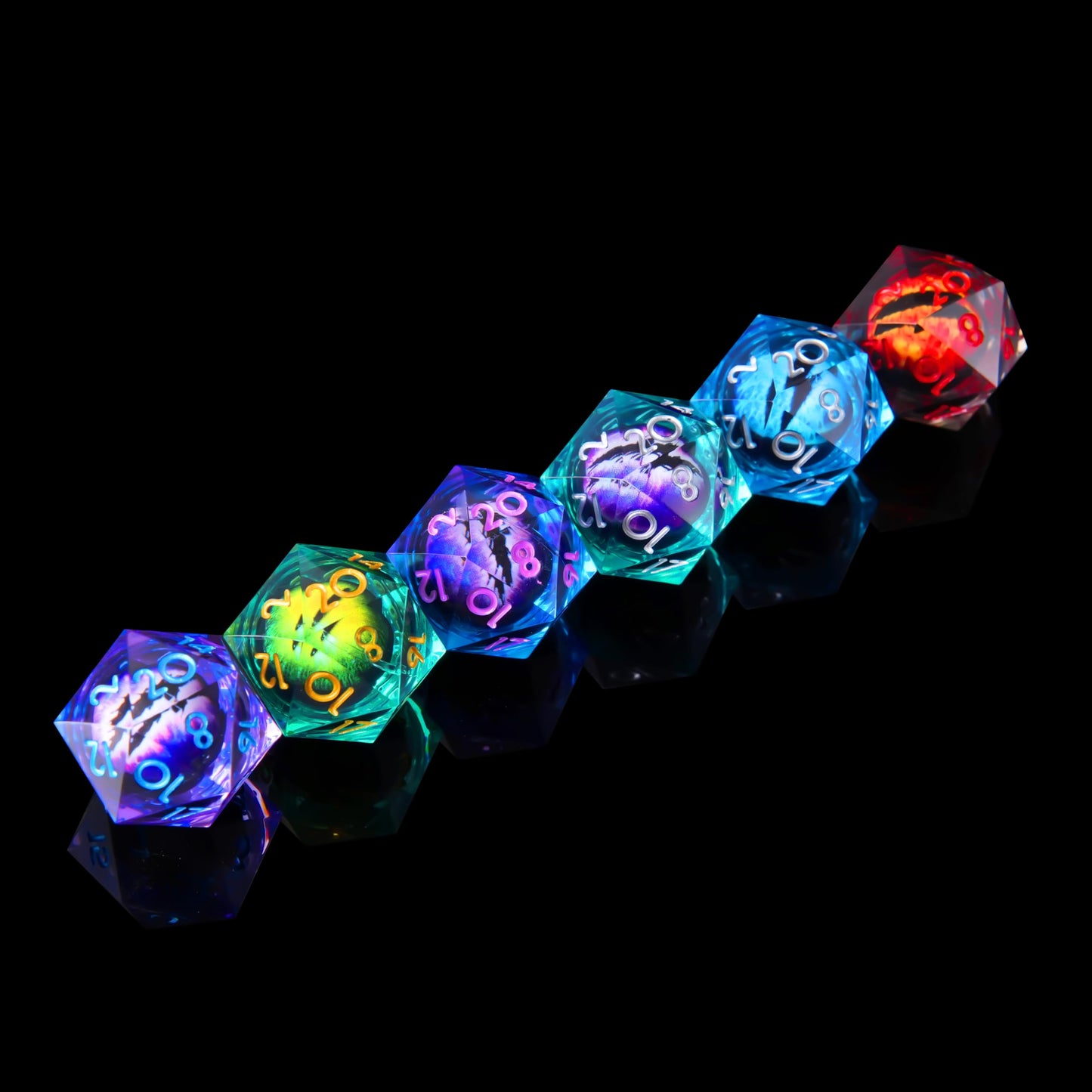 FTNNGIME 6-Piece Dragon Eye D20 Dice Set – Liquid Core 22mm Resin D&D Dice, Sharp Edge, Colorful 20-Sided Dice