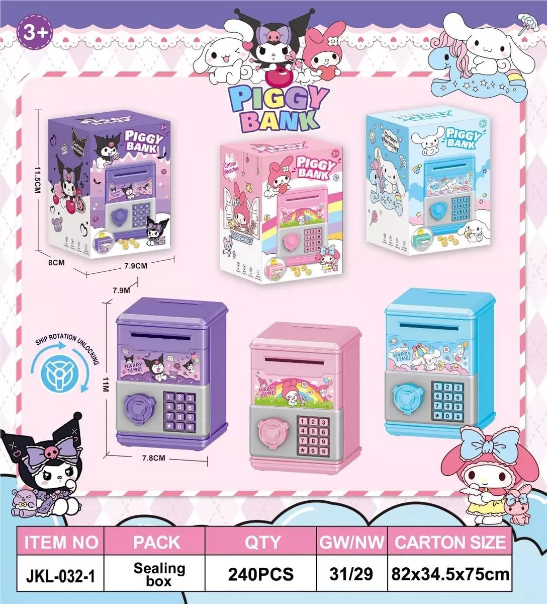 FUAN Kawaii Mini Piggy Bank — ATM-Style Kids Savings Box (kurom)