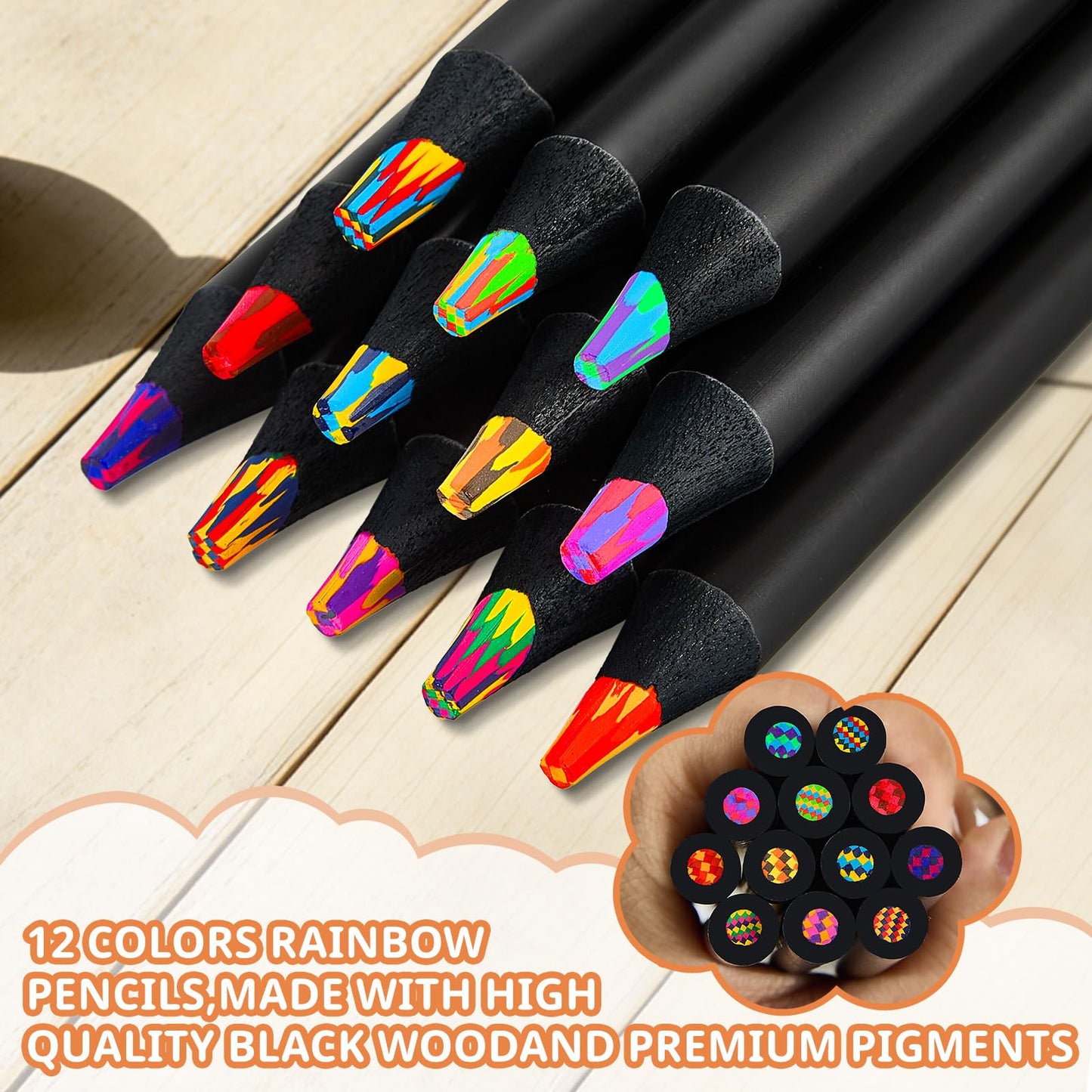 FUAOIS Rainbow Colored Pencils 12-Pack – Valentines Day Gifts for Kids & Teens, Classroom Art Supplies