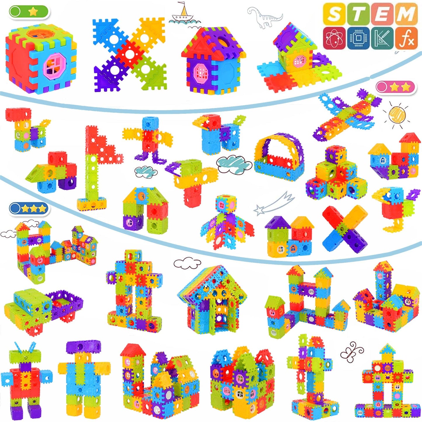 FUBAODA 180-Piece Building Blocks for Toddlers & Kids – STEM Interlocking Blocks