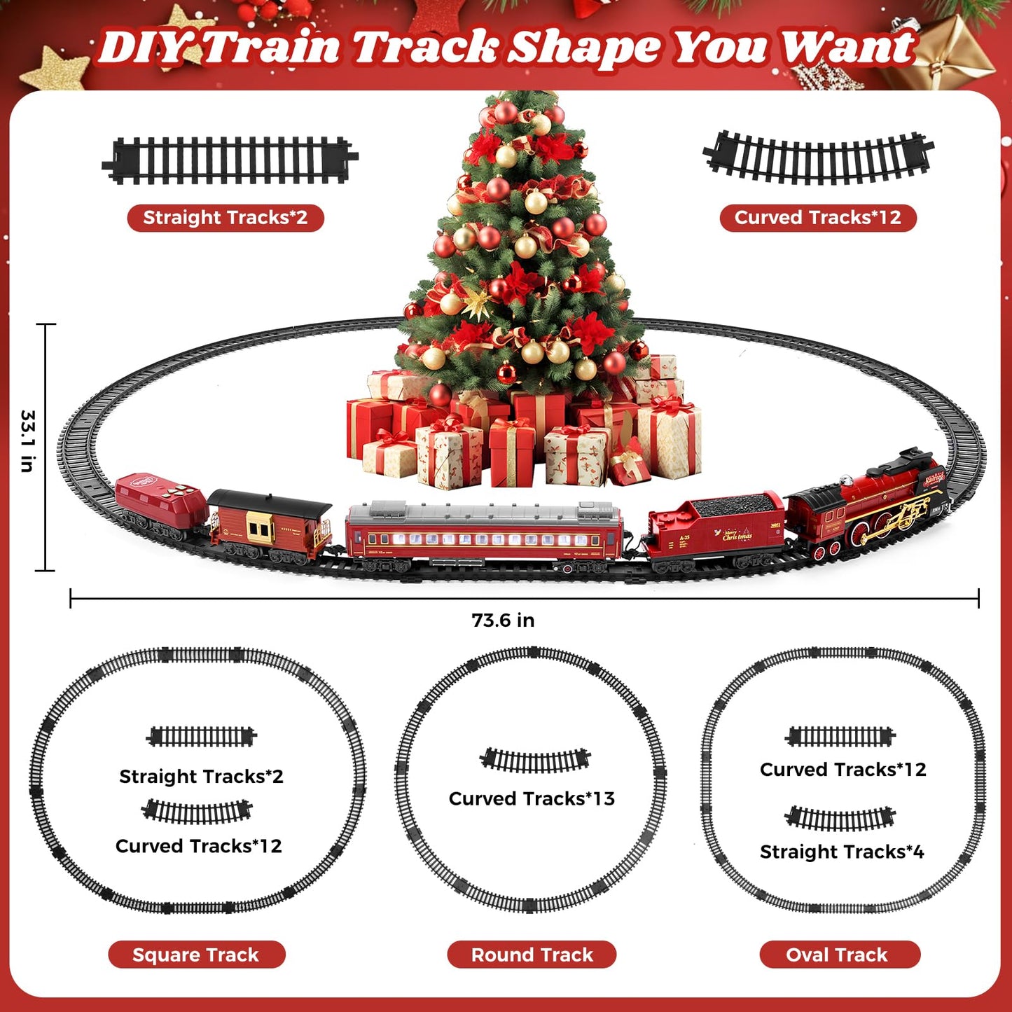 FuBegi Christmas Train Set – Remote-Controlled Steam Locomotive with Lights, Sound & Smoke